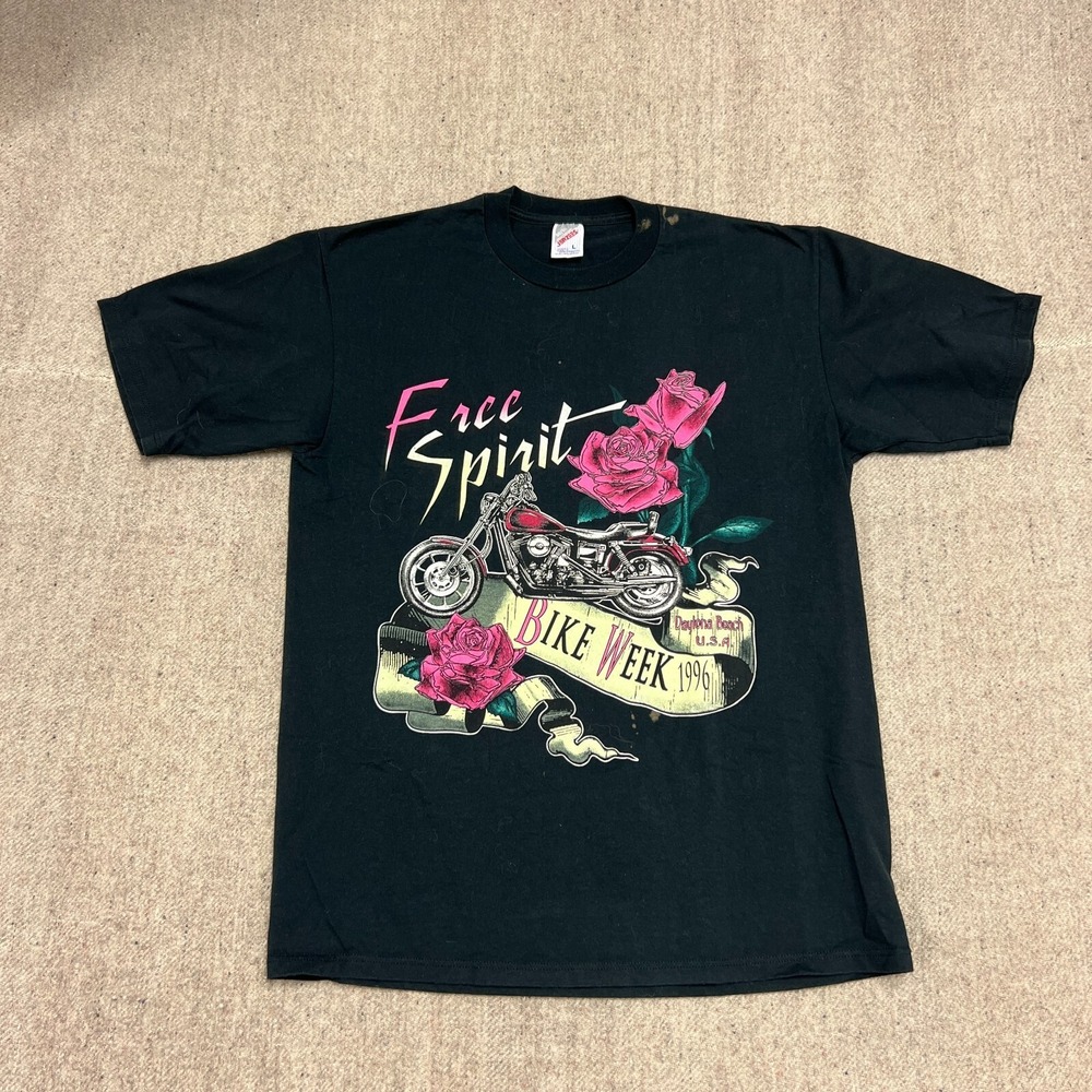 Vintage Bike Week Shirt Mens Large Black 1990s Free Spirit Daytona Beach